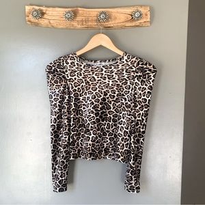 Love, Fire | NWOT Girls Velvet Cheetah Leopard Print Long Puff Shoulder Sleeve
